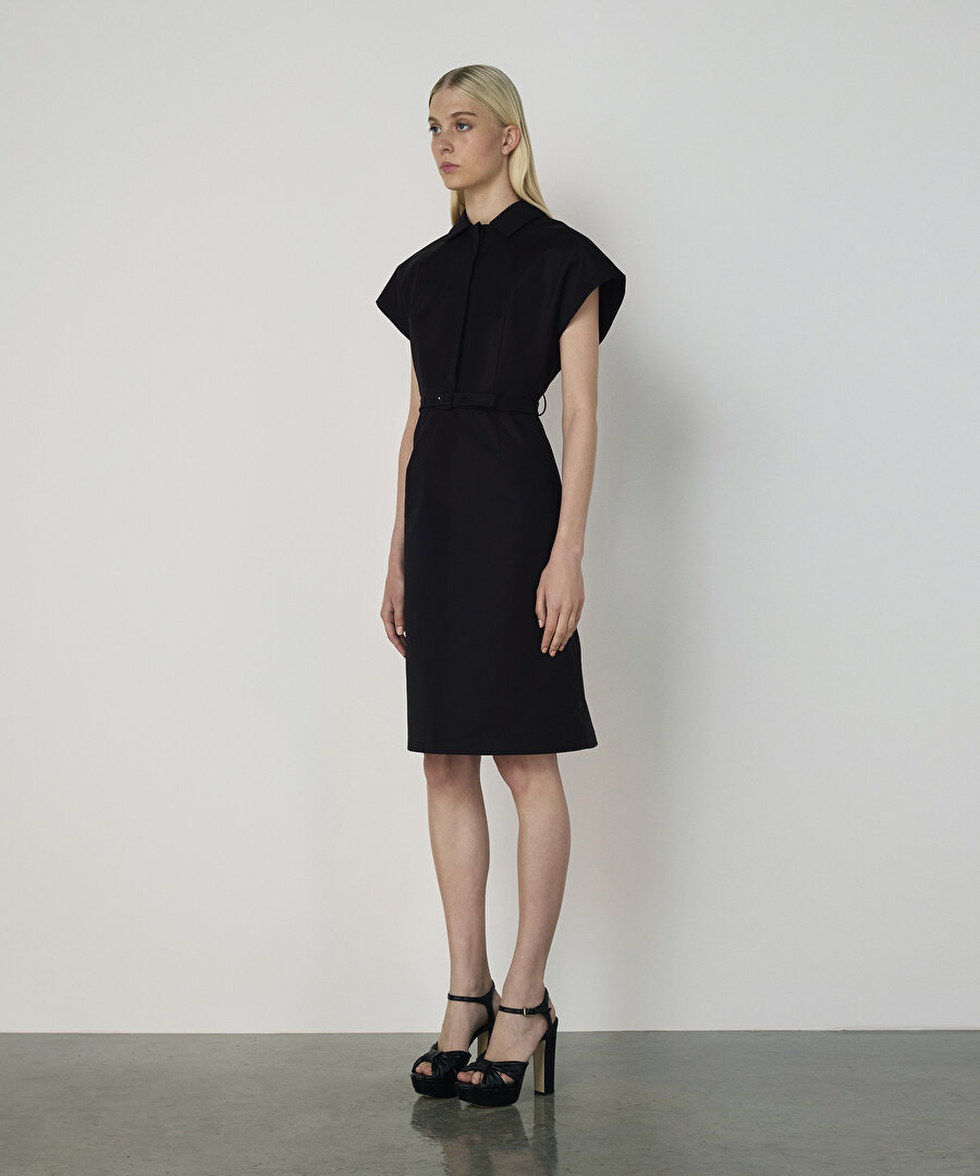 KEMERLİ GÖMLEK YAKA ELBİSE