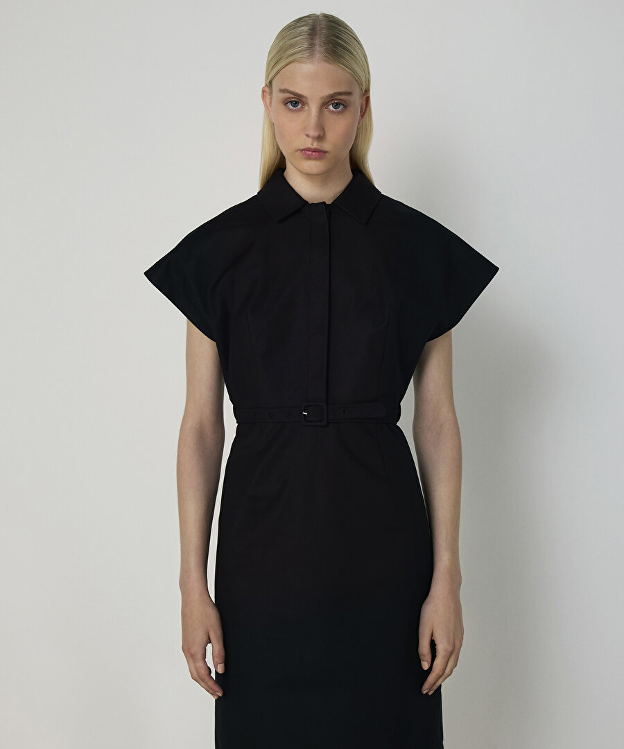 KEMERLİ GÖMLEK YAKA ELBİSE