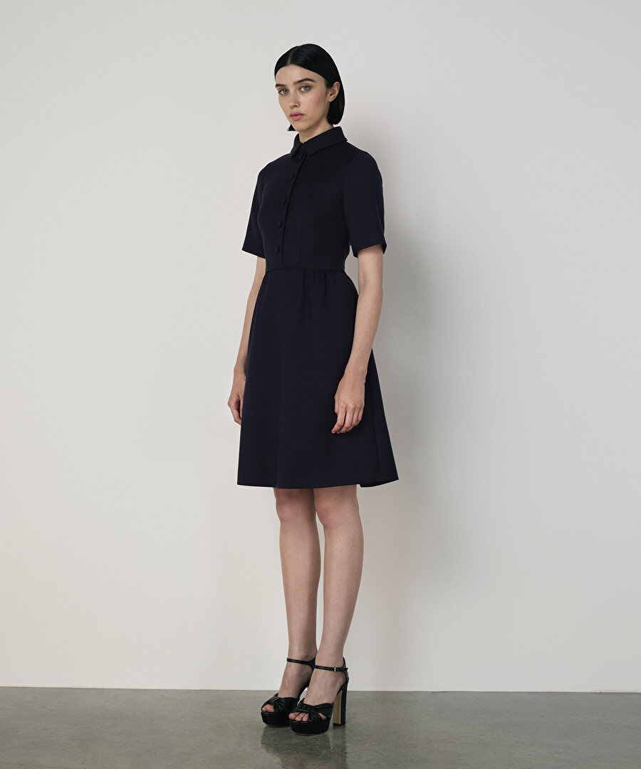 YÜN KARIŞIMLI GÖMLEK YAKA ELBİSE