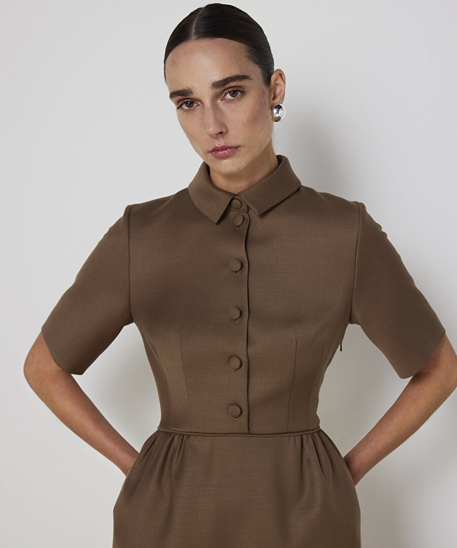 GÖMLEK YAKA YÜNLÜ ELBİSE