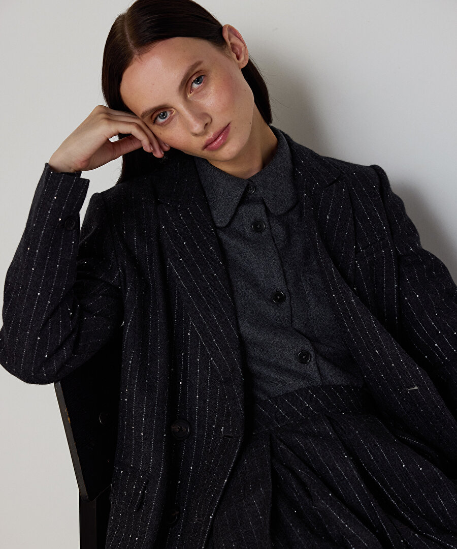 METALİK İPLİKLİ KRUVAZE BLAZER