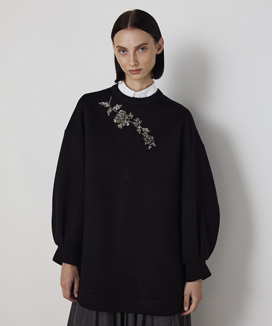 ÇİÇEK MODÜL İŞLEMELİ SWEATSHIRT