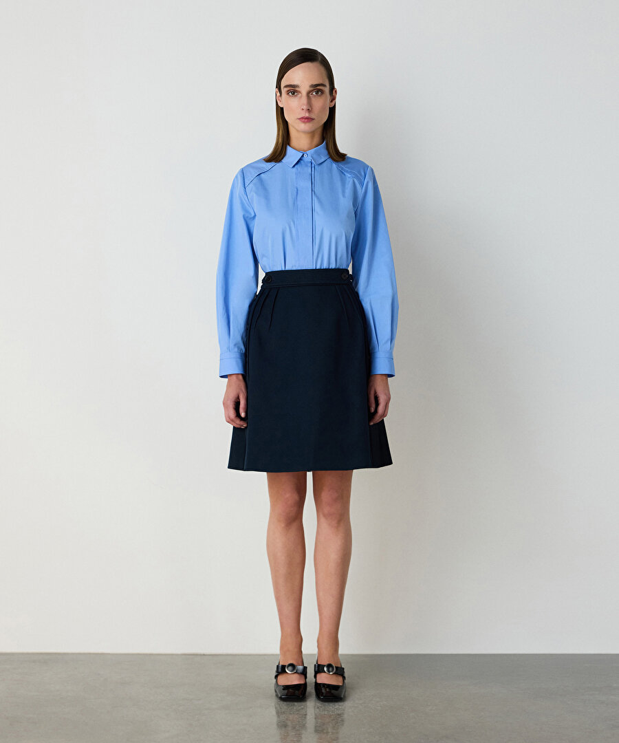 Düğme aksesuarlı gabardin etek