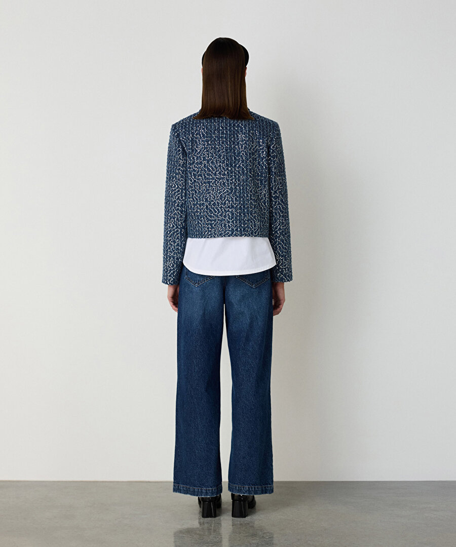 İşlemeli denim ceket