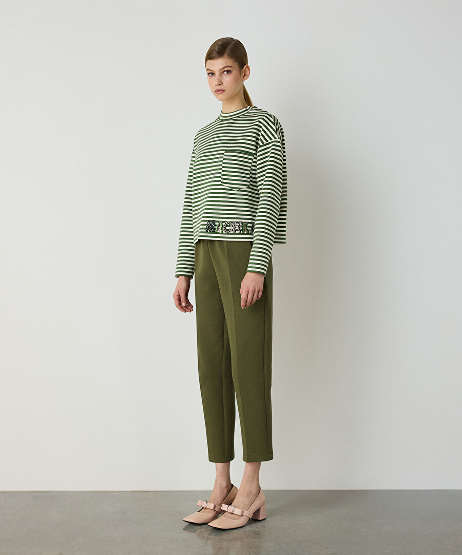 Logo işlemeli çizgili tişört