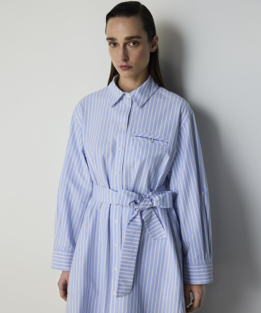 KUŞAKLI POPLİN ELBİSE