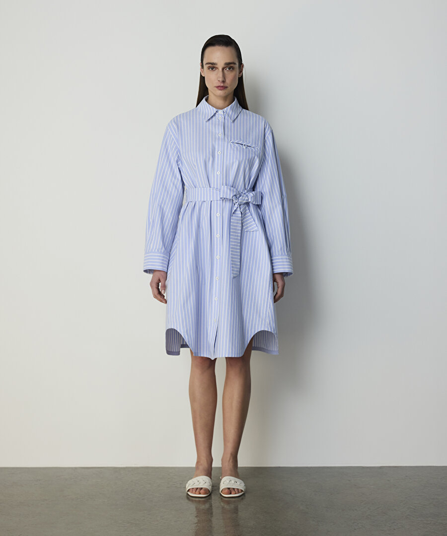 KUŞAKLI POPLİN ELBİSE