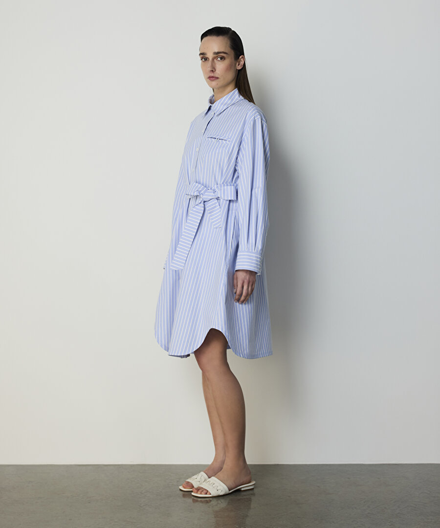 KUŞAKLI POPLİN ELBİSE