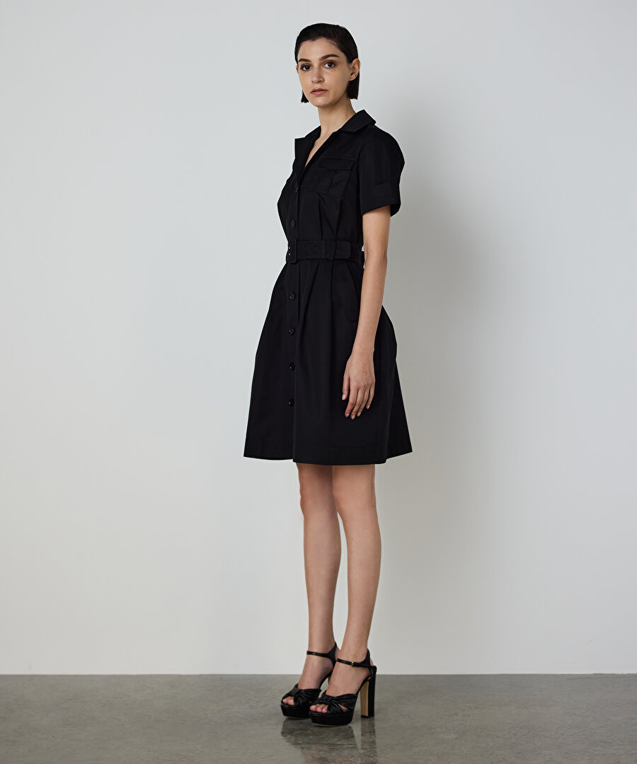 KUŞAKLI POPLİN GÖMLEK ELBİSE