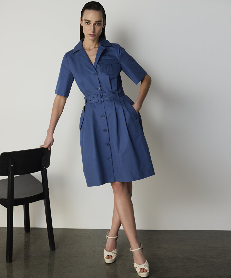 KUŞAKLI POPLİN GÖMLEK ELBİSE