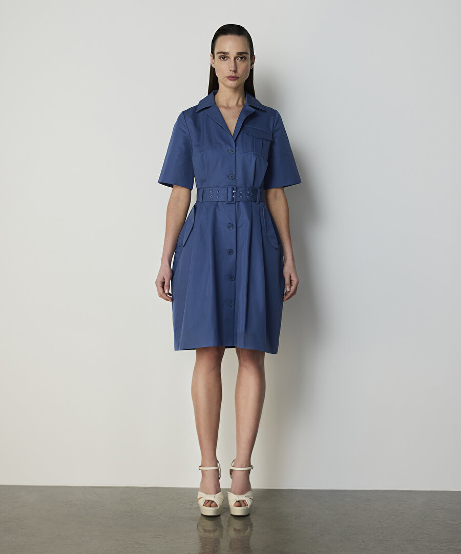 KUŞAKLI POPLİN GÖMLEK ELBİSE