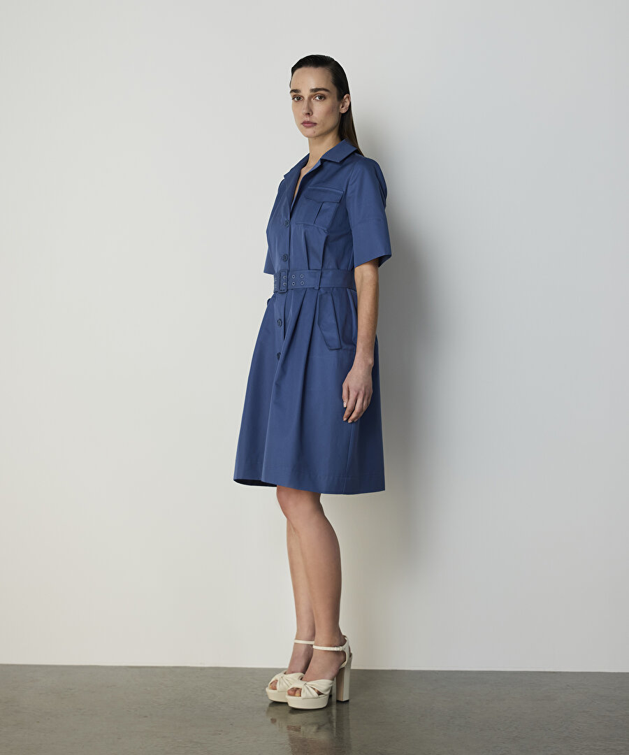 KUŞAKLI POPLİN GÖMLEK ELBİSE