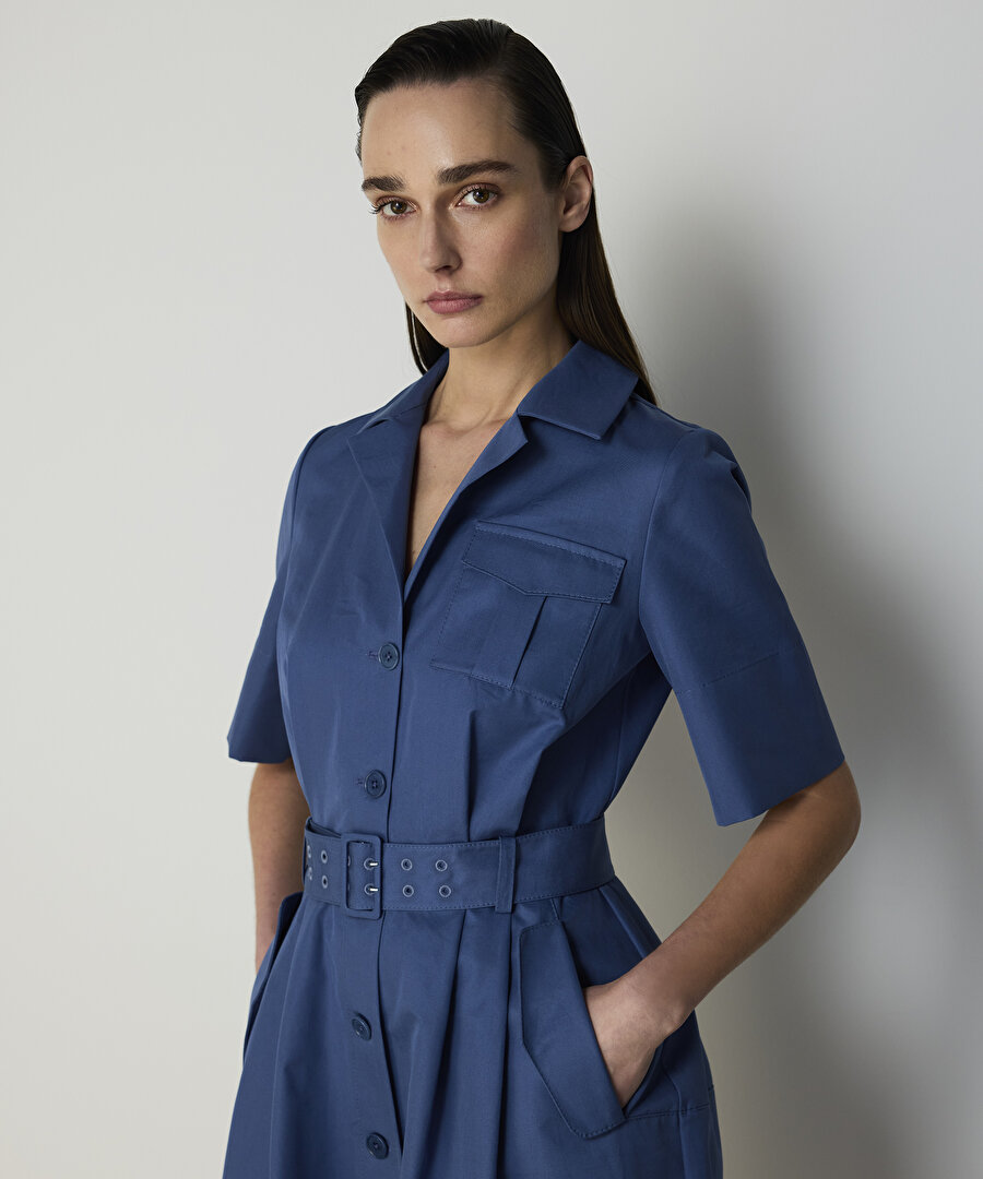 KUŞAKLI POPLİN GÖMLEK ELBİSE