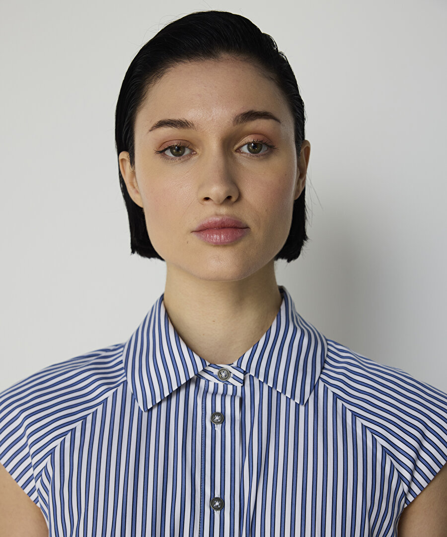 ÇİZGİ DESEN KUŞAKLI ELBİSE