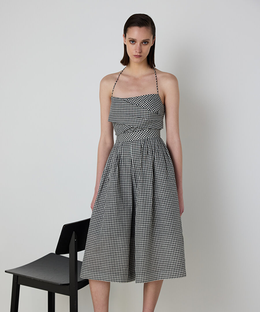 PÖTİKARE DESEN MİDİ ELBİSE