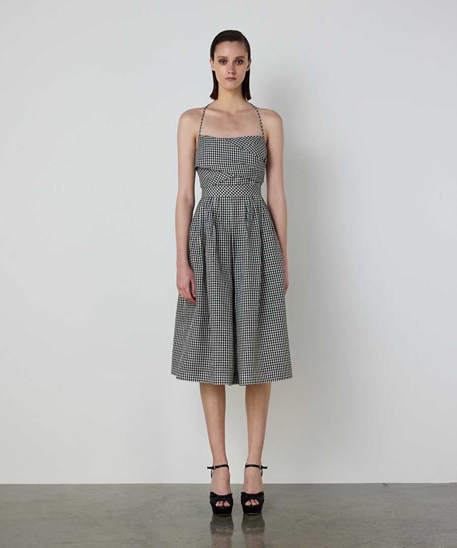 PÖTİKARE DESEN MİDİ ELBİSE