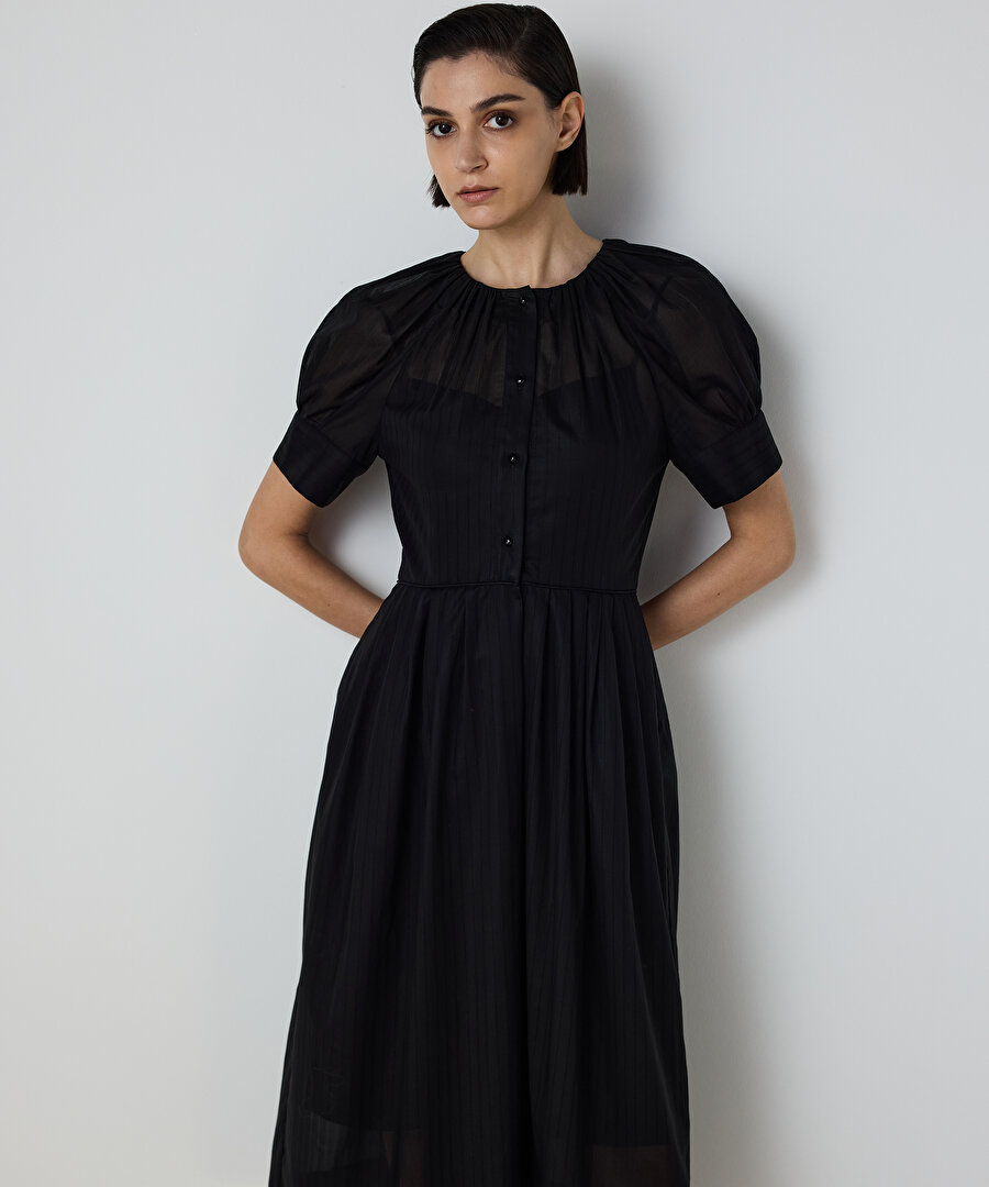 BÜZGÜLÜ BALON KOL ELBİSE