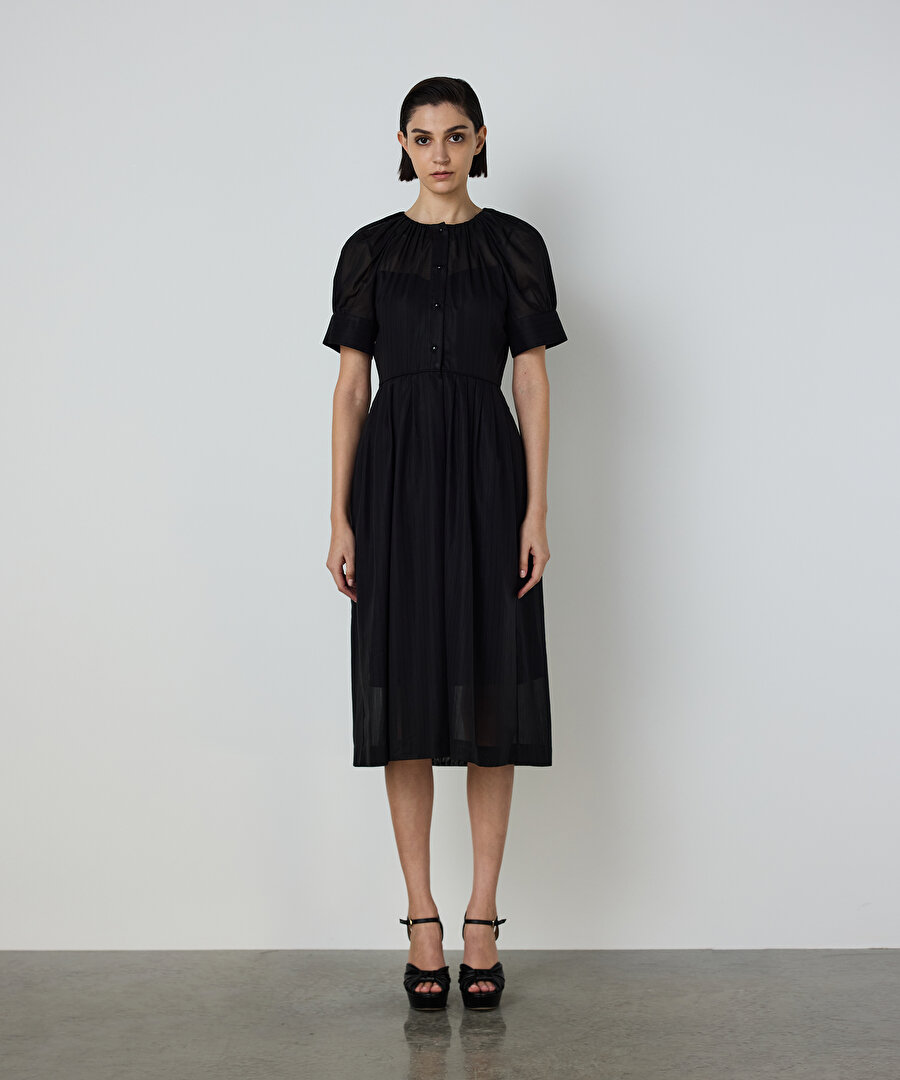 BÜZGÜLÜ BALON KOL ELBİSE