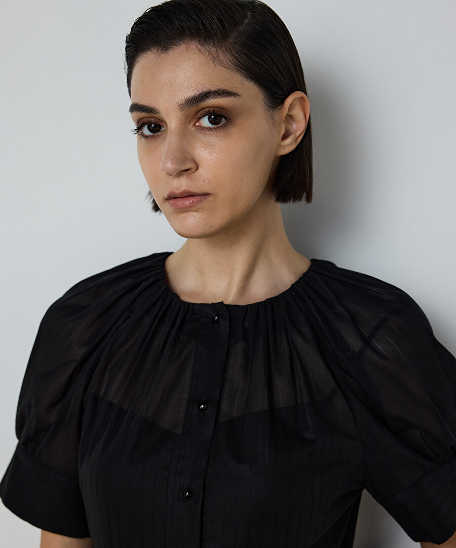 BÜZGÜLÜ BALON KOL ELBİSE