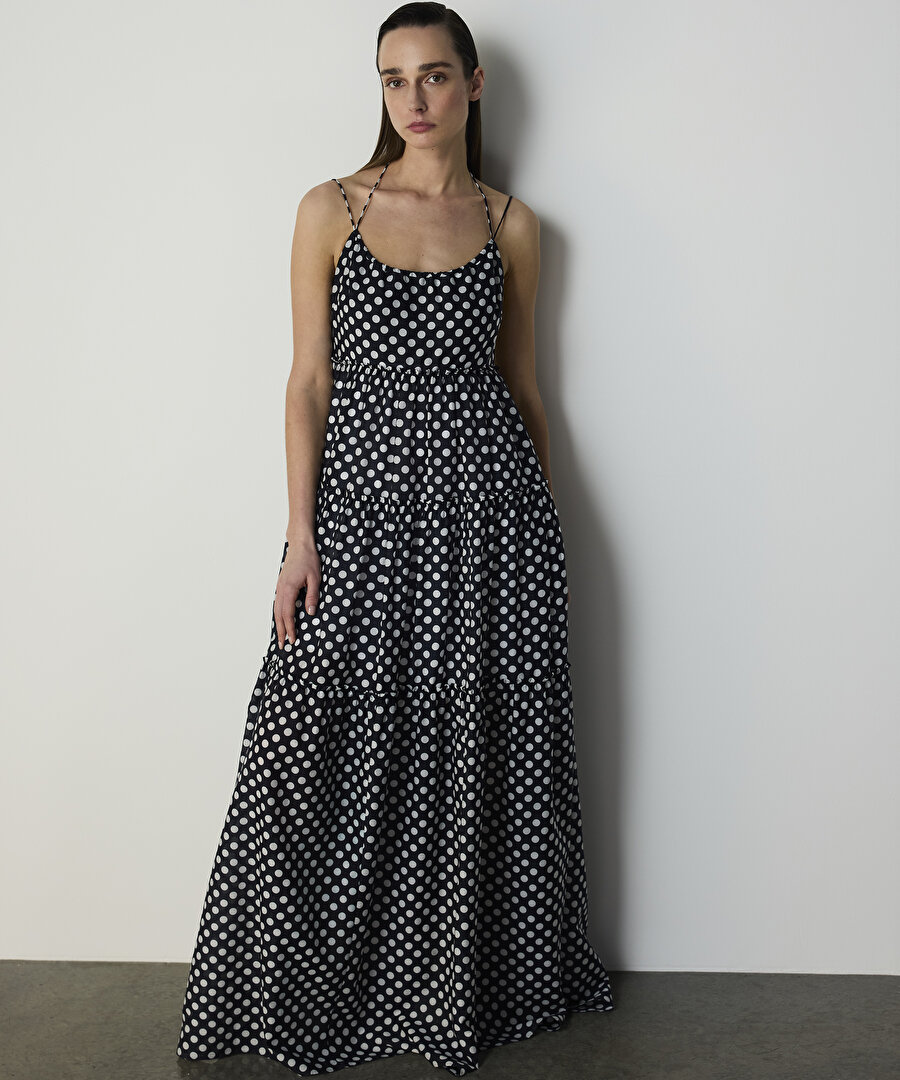 PUANTİYE DESEN MAKSİ ELBİSE