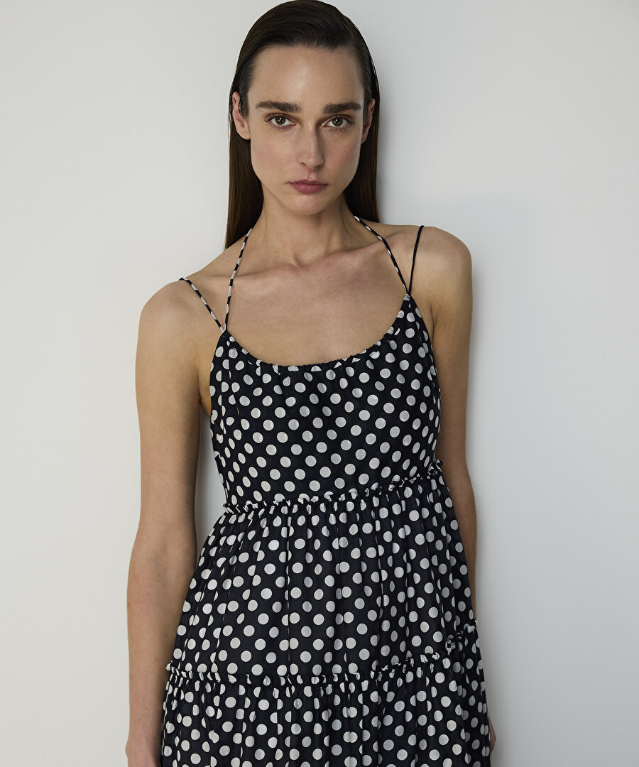 PUANTİYE DESEN MAKSİ ELBİSE