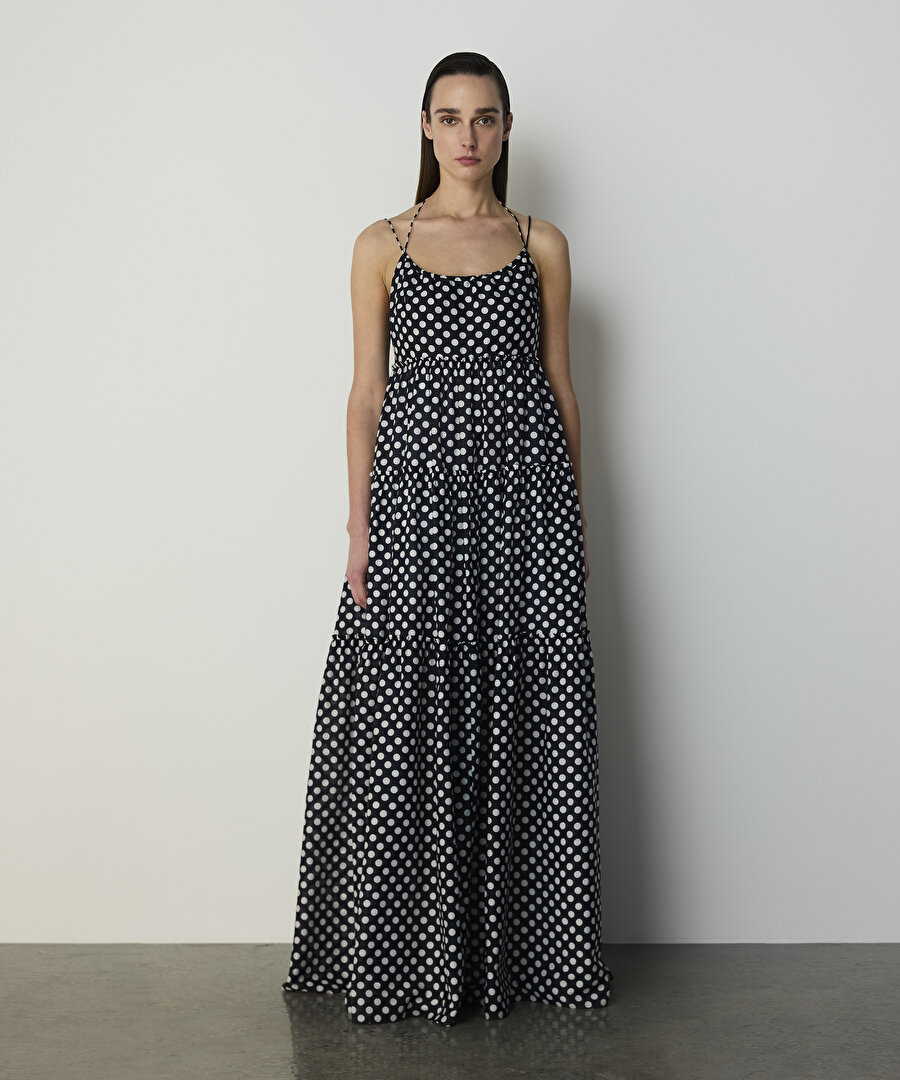 PUANTİYE DESEN MAKSİ ELBİSE