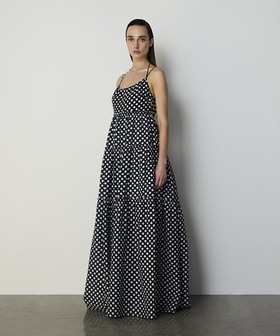 PUANTİYE DESEN MAKSİ ELBİSE