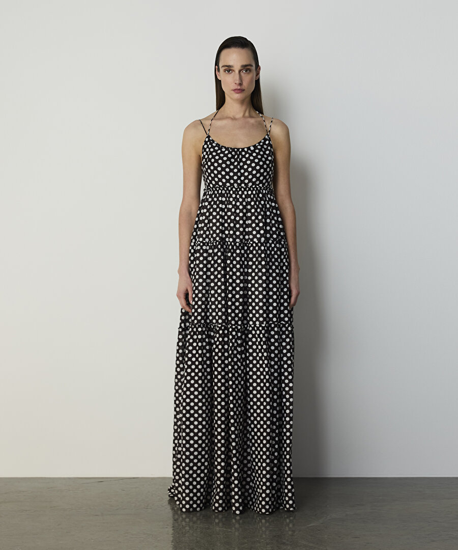 PUANTİYE DESEN MAKSİ ELBİSE