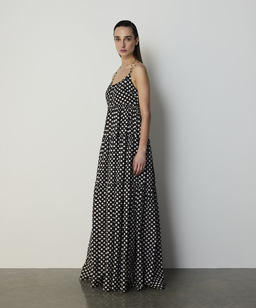 PUANTİYE DESEN MAKSİ ELBİSE