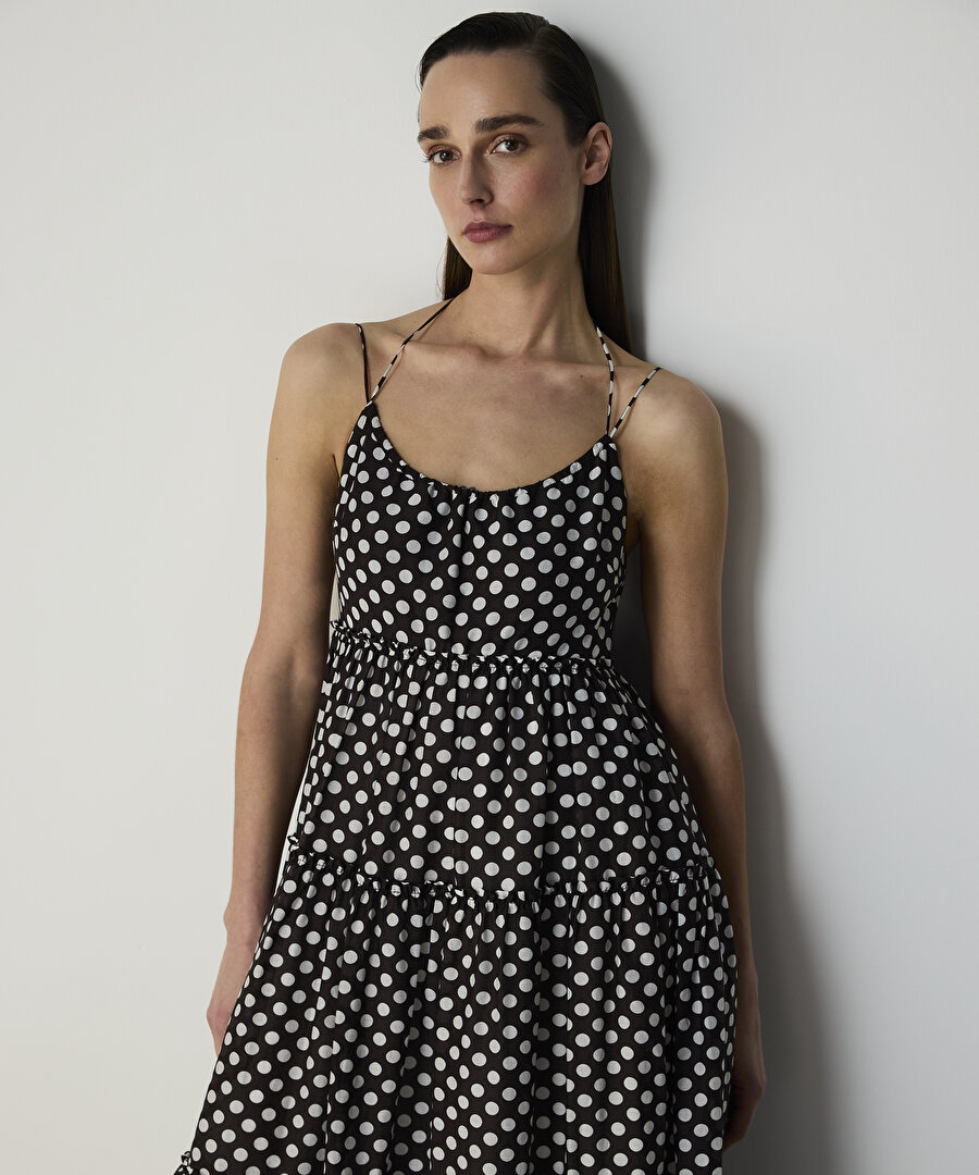 PUANTİYE DESEN MAKSİ ELBİSE