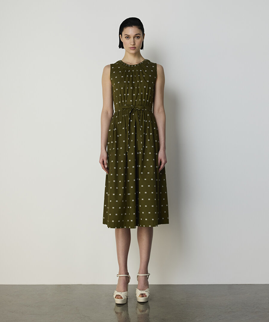 YENGEÇ DESENLİ POPLİN ELBİSE