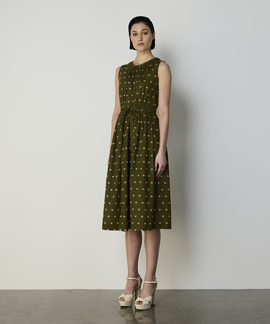 YENGEÇ DESENLİ POPLİN ELBİSE