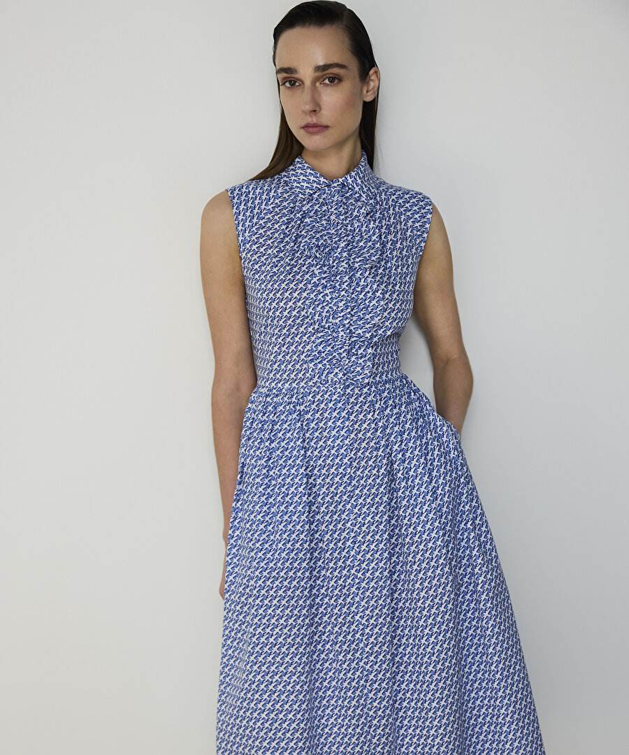 KUŞ DESENLİ POPLİN ELBİSE