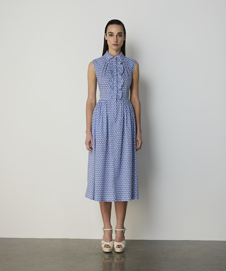 KUŞ DESENLİ POPLİN ELBİSE