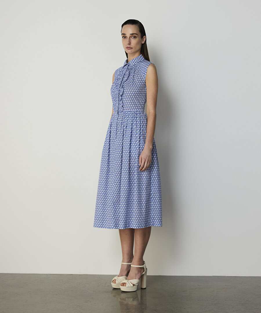 KUŞ DESENLİ POPLİN ELBİSE