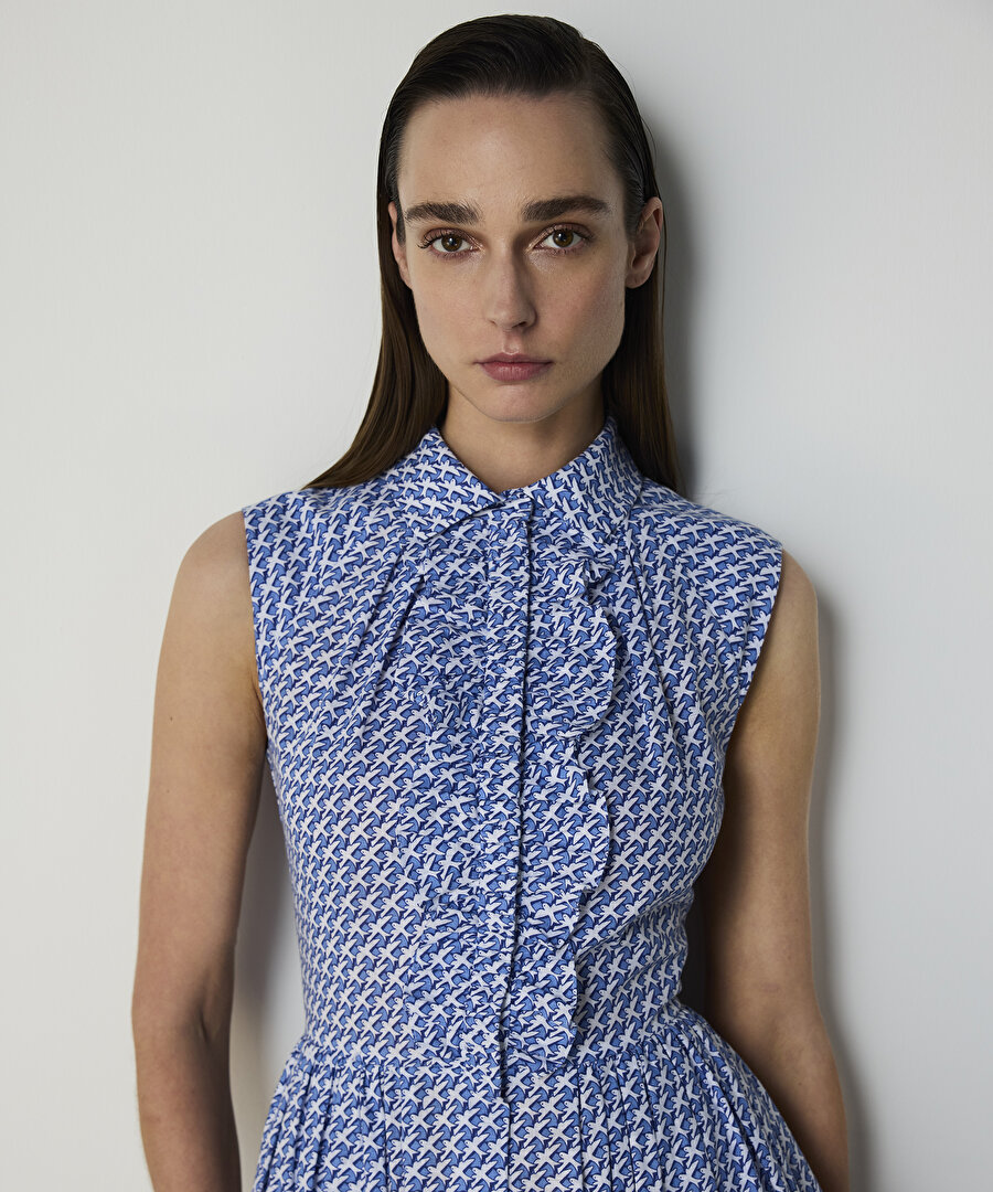 KUŞ DESENLİ POPLİN ELBİSE