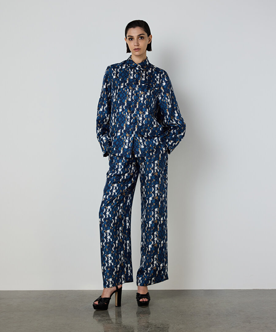 GEOMETRİK DESEN İPEK PANTOLON