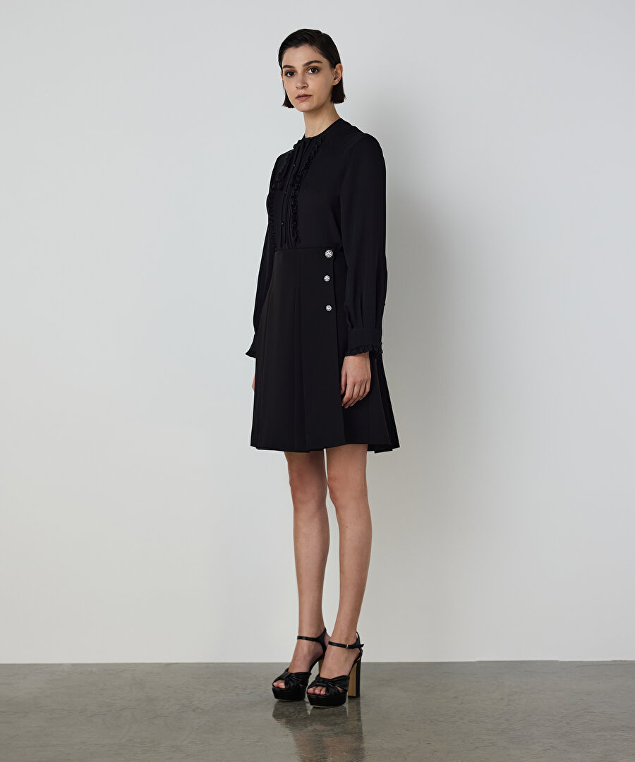 KRİSTAL TAŞ DÜĞMELİ MİDİ ETEK