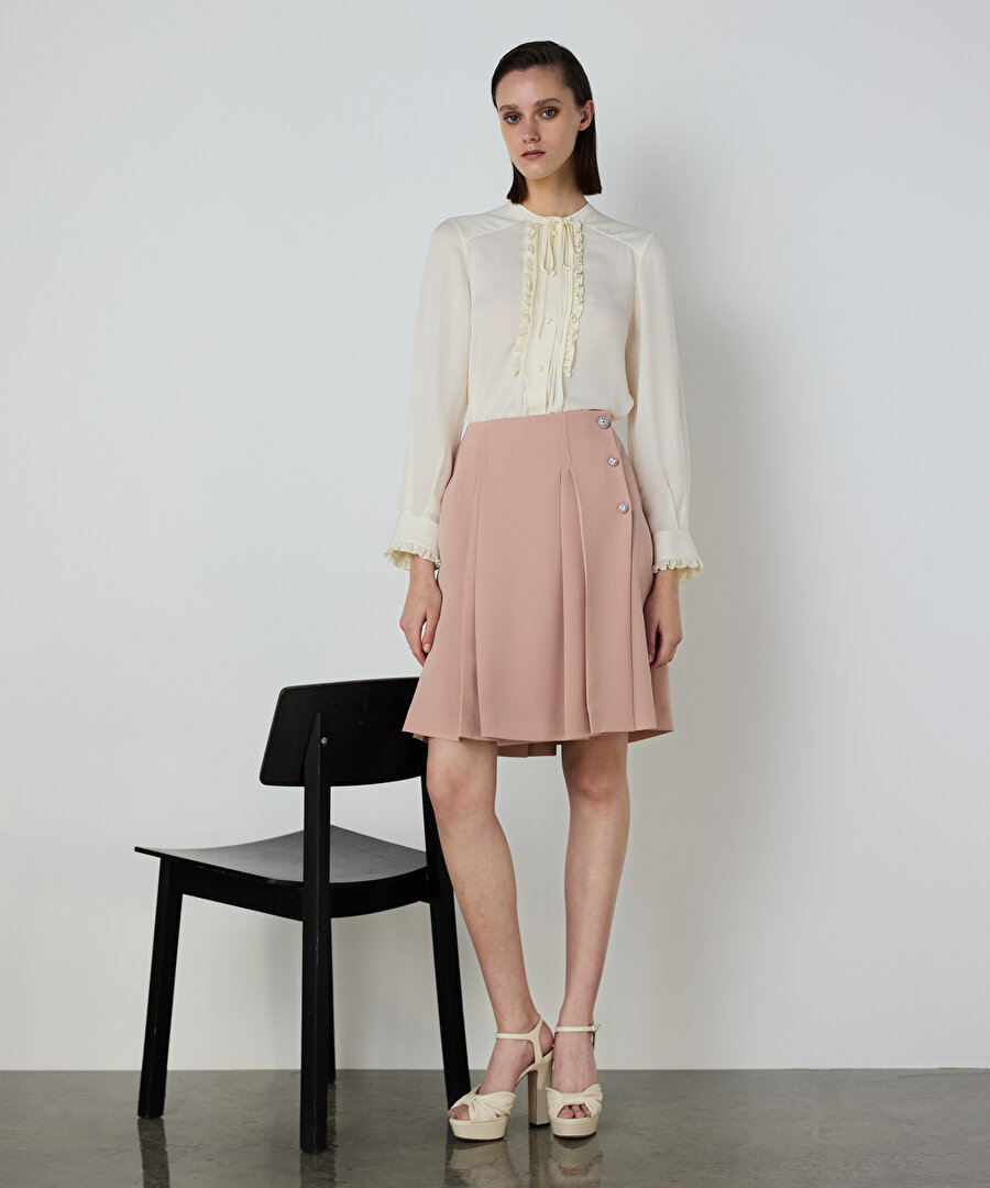 KRİSTAL TAŞ DÜĞMELİ MİDİ ETEK