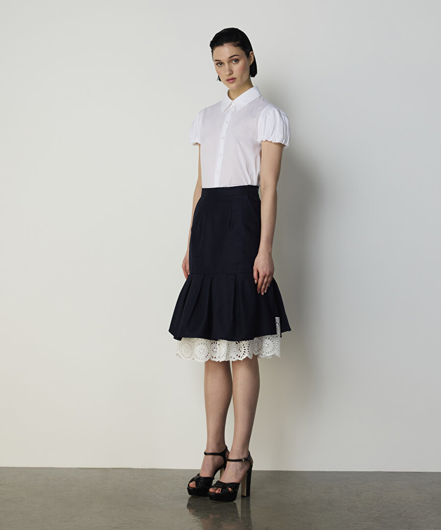 FİSTO GARNİLİ PİLELİ ETEK