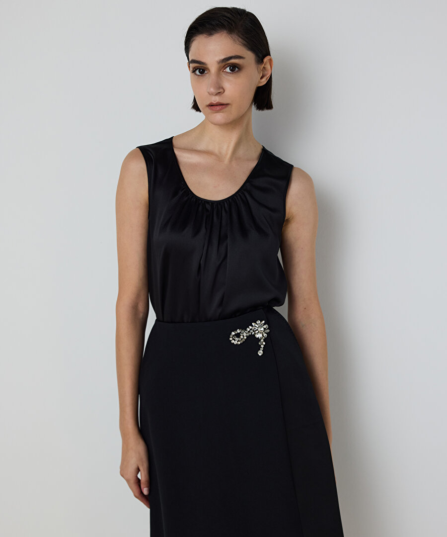 STRASS TAŞ İŞLEMELİ MİDİ ETEK