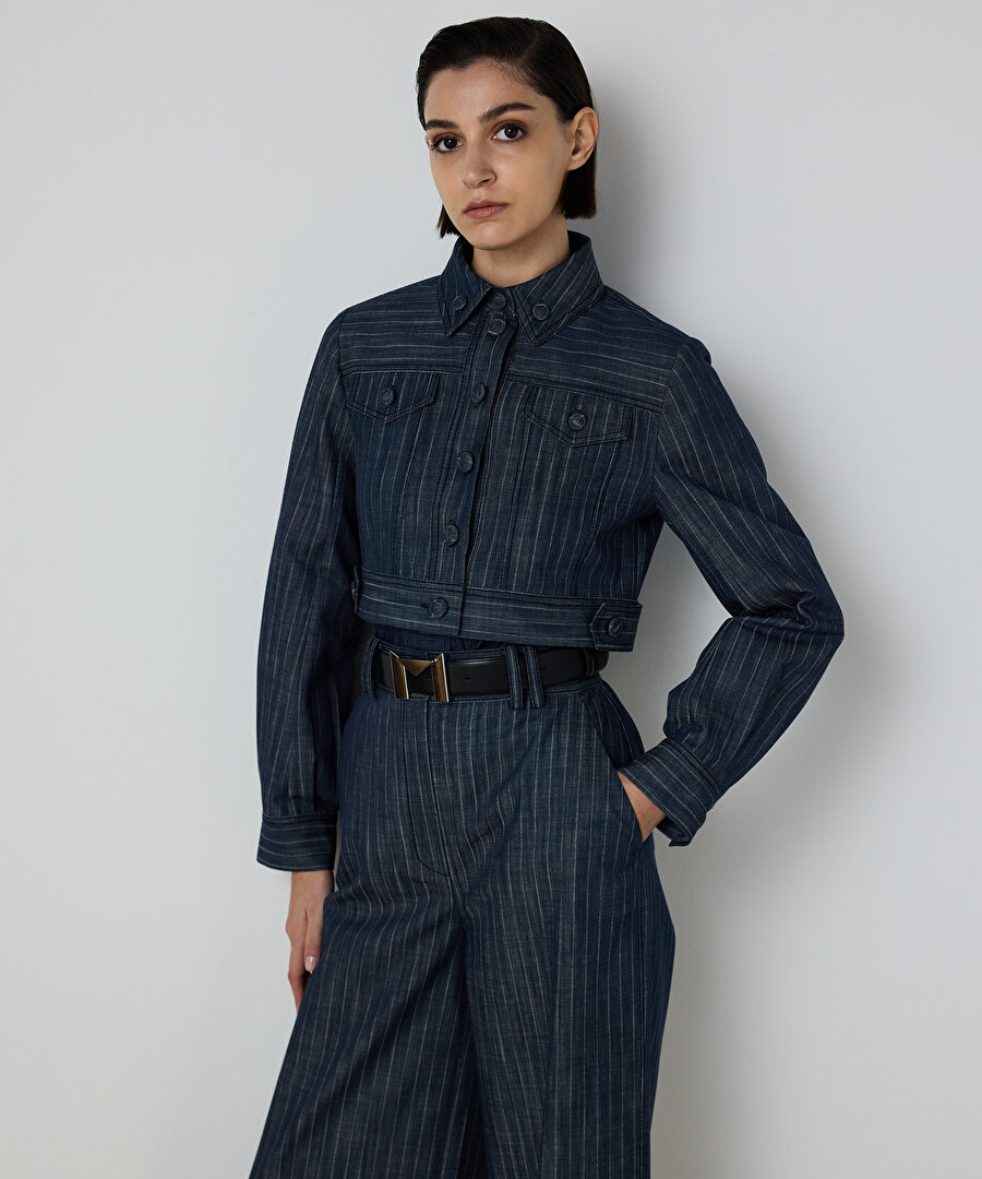 ÇİZGİLİ DENİM CEKET