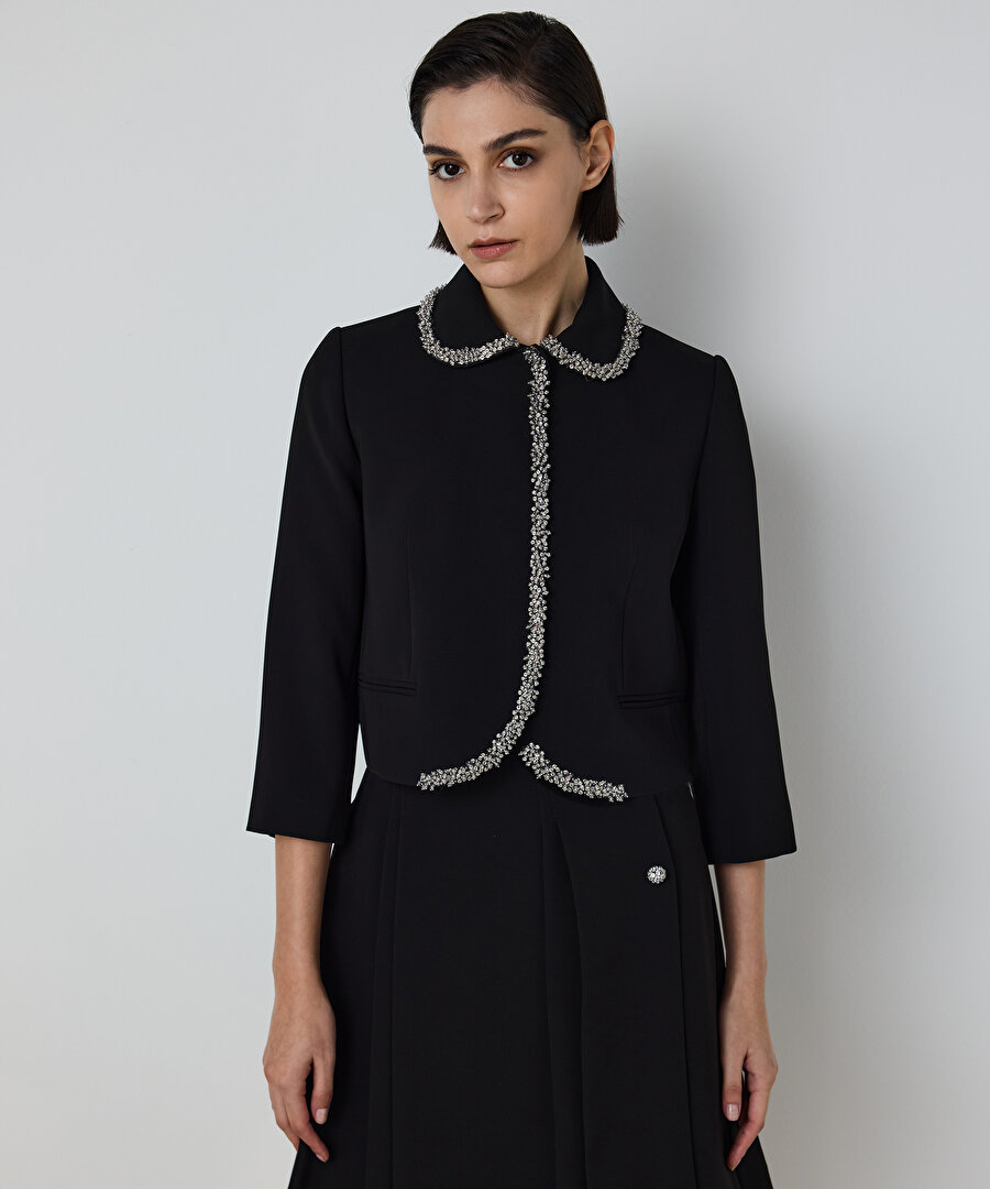 STRASS TAŞ İŞLEMELİ KREP CEKET