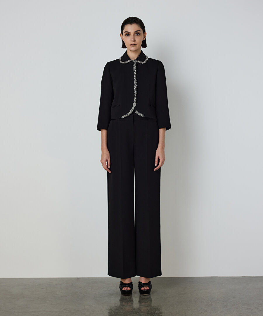 STRASS TAŞ İŞLEMELİ KREP CEKET