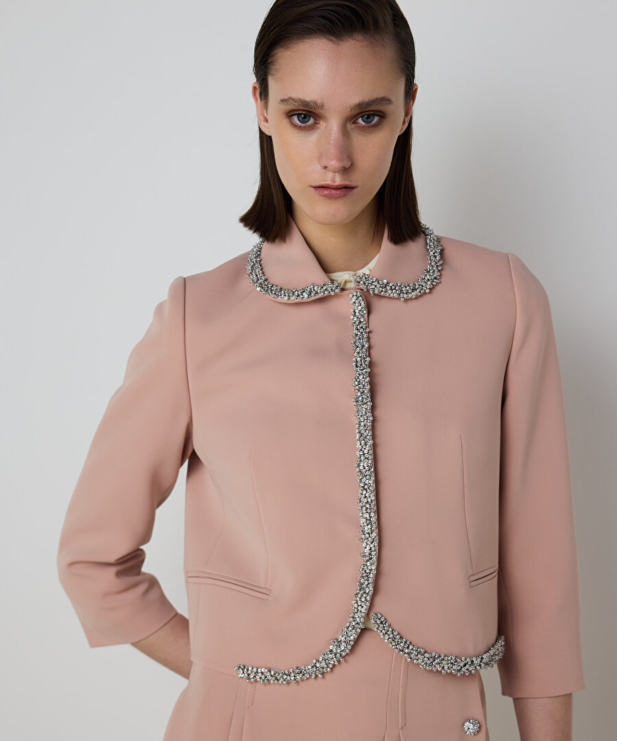 STRASS TAŞ İŞLEMELİ KREP CEKET