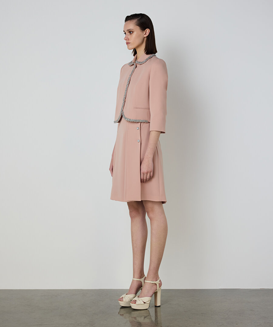 STRASS TAŞ İŞLEMELİ KREP CEKET