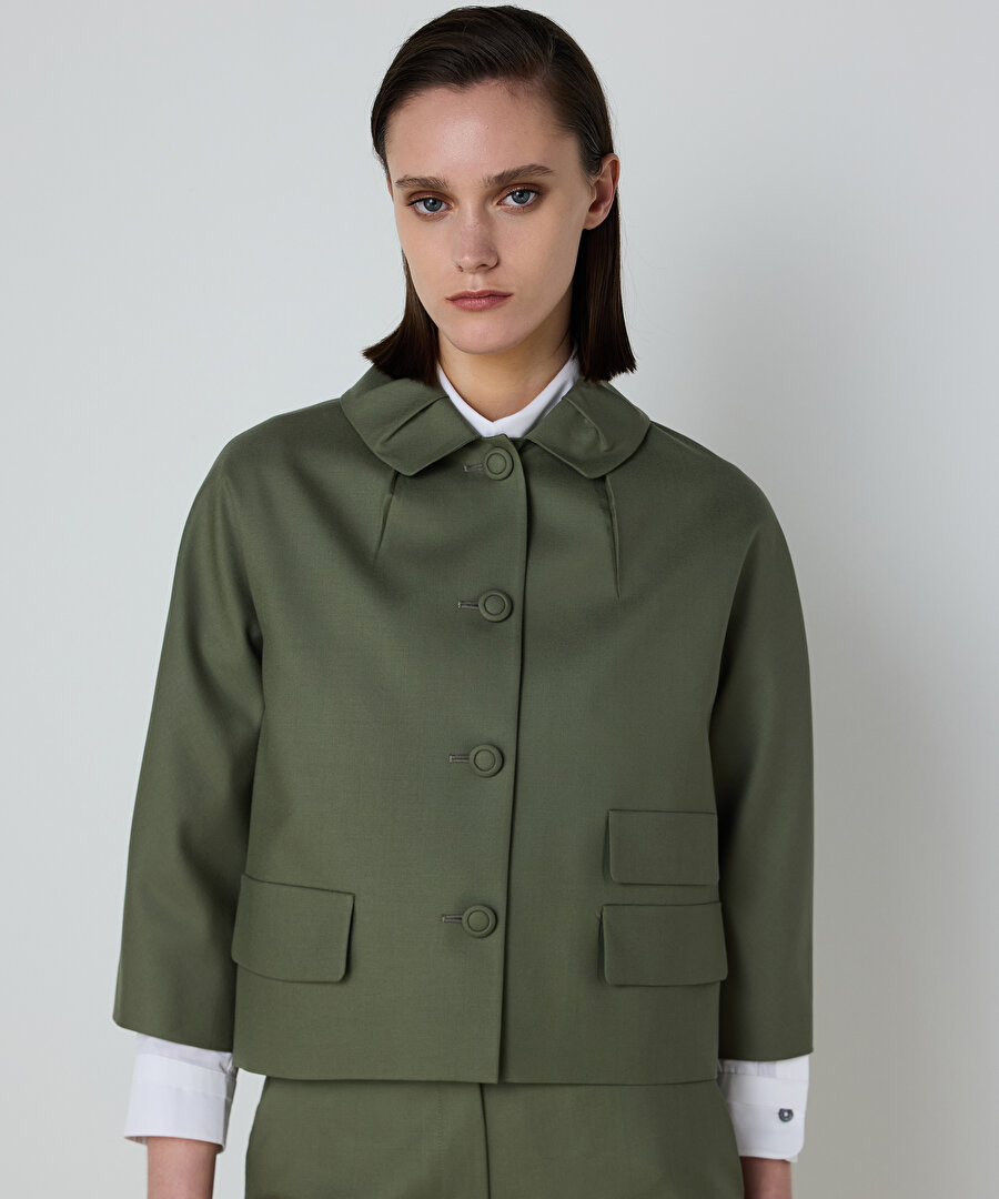 ASİMETRİK CEP KAPAKLI YÜN CEKET