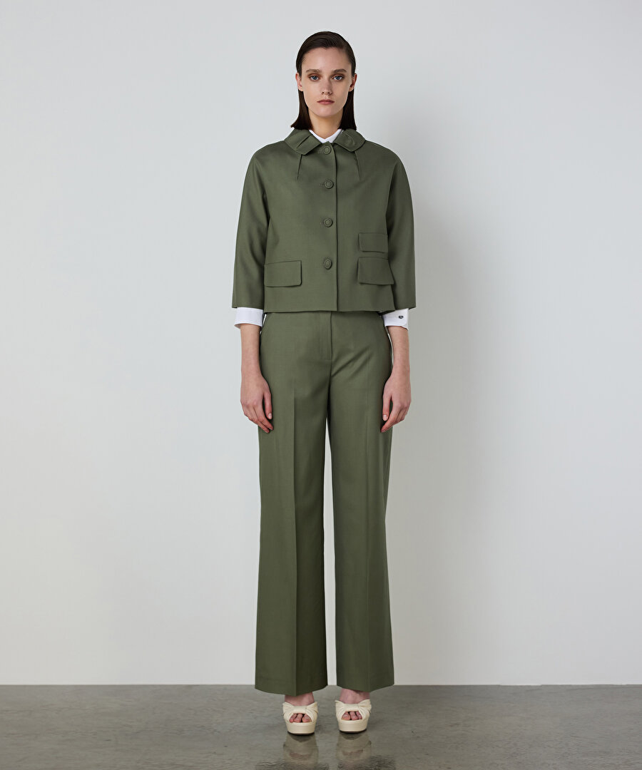 ASİMETRİK CEP KAPAKLI YÜN CEKET