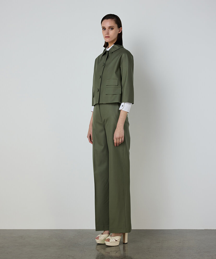 ASİMETRİK CEP KAPAKLI YÜN CEKET