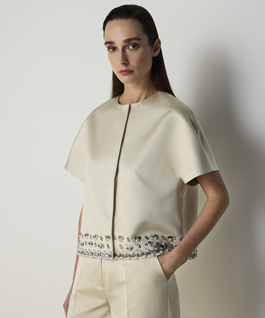 İNCİ VE STRASS TAŞ İŞLEMELİ CEKET